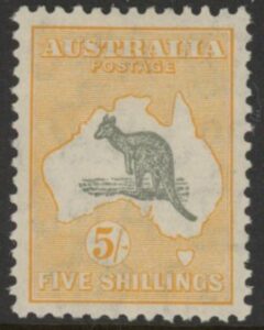 1932 Australia SG.135 5/- grey & yellow . mounted mint.