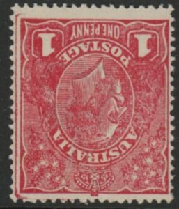 1916 Australia SG.47hw 1d scarlet Inverted wmk. 'compartment lines'. mounted mint.