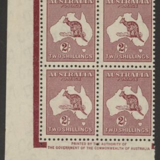 1935 Australia  SG.212 2/- maroon block of 4 (mounted in margin only)