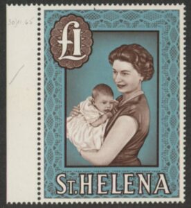 1965 St. Helena. SG.189a  £1 chalky paper. U/M (MNH) mounted in margin only.
