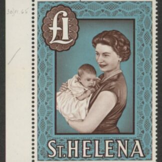1965 St. Helena. SG.189a  £1 chalky paper. U/M (MNH) mounted in margin only.