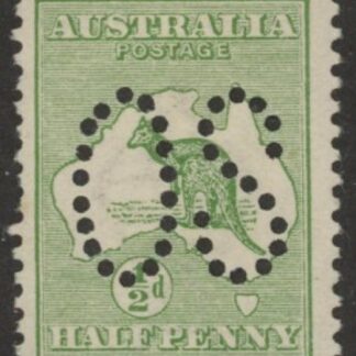 1913  Australia  SG.O1 ½d green  perfin OS  mounted mint.