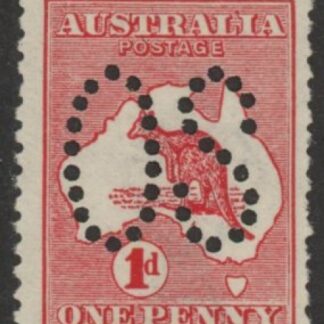 1913  Australia  SG.O2d 1d red DieII  perfin OS  mounted mint.