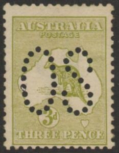 1913 Australia SG.O5 3d olive Die I perfin OS U/M (MNH)