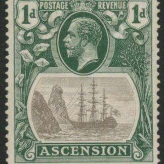 1924 Ascension KGV SG11a 1d  grey-black & deep blue-green. 'broken mainmast' lightly mounted mint.