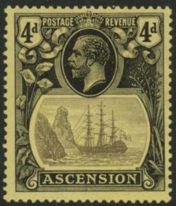 1924 Ascension KGV SG15b 4d grey-black & black/yellow 'torn flag' lightly mounted mint.
