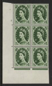S127 9d crowns wmk. Cyld. 2 dot perf E/I U/M (MNH).