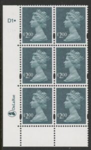 Y1747 (U491) £2.00 2B deep blue green. DLR Cyl. 1 dot. blue fluor U/M (MNH)