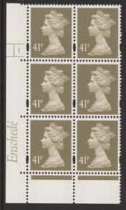 Y1712 (U389) 41p grey-brown 2B Enschede Cyl. 1 no dot . Perf RE2 Yellow fluor U/M (MNH)