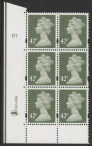 Y1715 (U399)  42p deep olive-grey  2B  DLR.  Cyl. D1 no dot. blue fluor U/M (MNH)