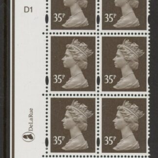 Y1700 (U350)  35p sepia  2B DLR Cyl. D1 no dot blue fluor.U/M (MNH)