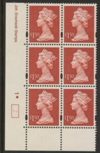 Y1800 (UC14) Enschedé £1.50 red Cyld. 1 dot (2) U/M (MNH)