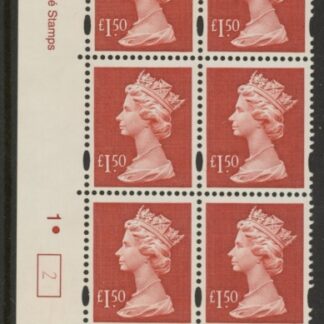 Y1800 (UC14)  Enschedé £1.50 red  Cyld. 1 dot (2)  U/M (MNH)