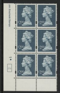 Y1801 (UC15) Enschedé £2.00 dull blue Cyld. 1 dot (5) U/M (MNH)