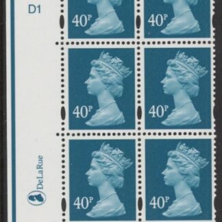 Y1711 (U385) 40p turuoise blue. DLR Cyld. D1 no dot. phos D1 blue fluor. U/M (MNH)