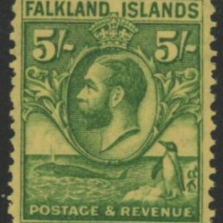 1929 Falkland Islands - SG.124  5/- green/yellow   M/M