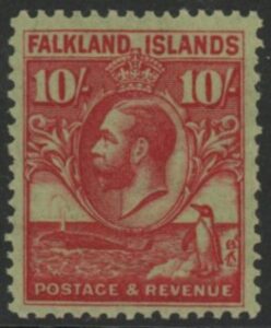 1929 Falkland Islands - SG.125  10/- carmine/emerald   M/M