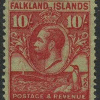 1929 Falkland Islands - SG.125  10/- carmine/emerald   M/M