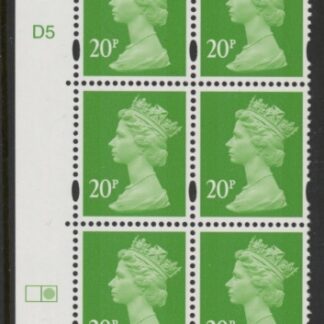 Y1687 (U277C) 20p bright green (deeper background). DLR. PVA cream. Cyld. D5 phos D1 no dot. blue fluor U/M (MNH)