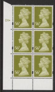 Y1729 (U-)  56p 2B yellow olive.  DLR Cyl.D1 dot. blue fluor. U/M (MNH)