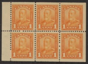 1928 Canada SG.275a 1c orange booklet pane of 6 U/M (MNH)