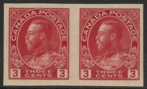1923 Canada  SG.261  3c carmine (die1) imperf pair U/M (MNH)