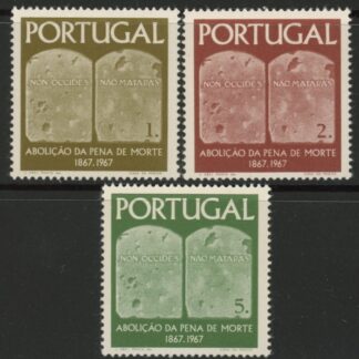 1967 Portugal SG.1332-4 Cent of Abolition of Death Penalty Set of 3 values U/M (MNH)
