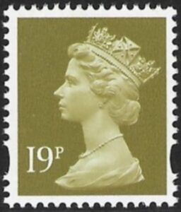 Y1682  19p CB bistre blue fluor ex FW11, FH43  Questa  U/M (MNH)