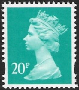 Y1684  20p 2B turquoise yellow fluor. ex sheet  Enschede  U/M (MNH)