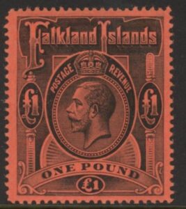 1914 Falkland Islands - SG.69 £1 black/red. Unmounted mint
