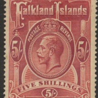 1912 Falkland Islands. SG.67 5/- deep rose-red mounted mint