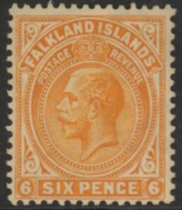 1925 Falkland Islands - SG.78  6d yellow-orange mounted mint