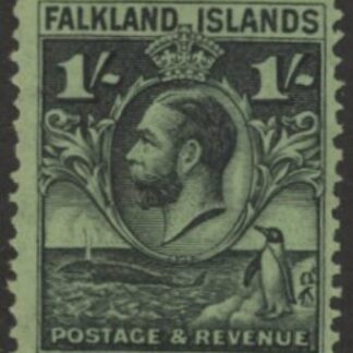 1929 Falkland Islands - SG.122  1/-  black/emerald. mounted mint.