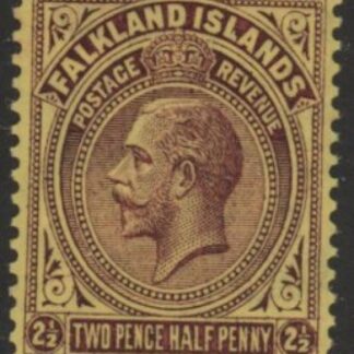1921 Falkland Islands - SG.77  2½d deep purple/pale yellow. wmk. multi script CA mounted mint