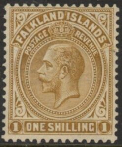 1921 Falkland Islands - SG.79 1/- deep ochre mounted mint.