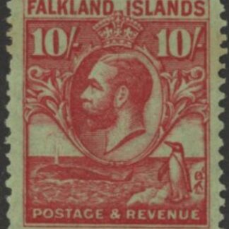 1929 Falkland Islands - SG.125 10/- carmine/emerald mounted mint