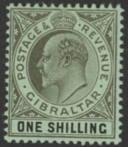 1910 Gibraltar SG.71 1s black/green. lightly mounted mint.