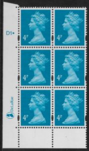 Y1669 (U132F) 4p new blue. 2B DLR Cyl. D1dot  blue fluor PVA  bluish. U/M (MNH)