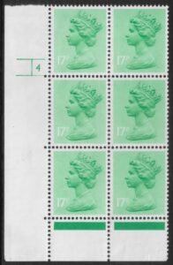 U245 (x951)  Harrison 17p light emerald  cyld.4 no dot FBO omitted   U/M (MNH)