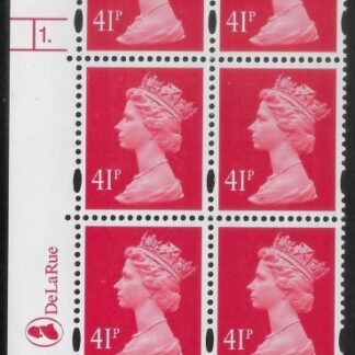 Y1714 (U392) 41p rosine  2B  DLR.  Cyl. 1 dot phos 47  dot. blue fluor. LFG U/M (MNH)
