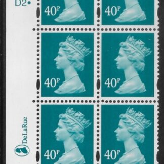 Y1711 (U386) 40p turquoise blue  2B  DLR. Cyl. D2 dot phos D2 dot. blue fluor.U/M (MNH)