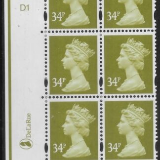 Y1697 (U343) 34p yellow olive. 2B DLR.  Cyl.D1 no dot  phos D1. blue fluor.U/M (MNH)