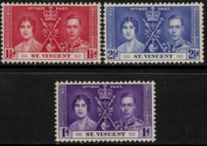 1937 St. Vincent SG.146-8 Coronation set 3 values U/M (MNH)