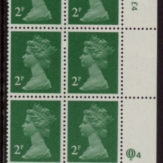 X1000 (UG4)  Questa 2p TI  Perf 14 emerald green. FCP Cyld. Q4 row 20 U/M (MNH)