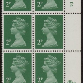 X1000 (UG4)  Questa 2p TI  Perf 14 emerald green. FCP Cyld. Q6 row 20 U/M (MNH)