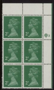 X1000 (UG4) Questa 2p TI Perf 14 emerald green. FCP Cyld. Q3 row 1 U/M (MNH)