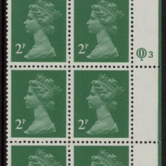 X1000 (UG4)  Questa 2p TI  Perf 14 emerald green. FCP Cyld. Q3 row 1 U/M (MNH)