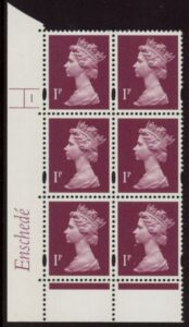 Y1667 (U68) 1p 2B crimson. Enschedé. PVA bluish. 2mm varnished bands. Cyld.1 no dot. yellow fluor U/M (MNH)