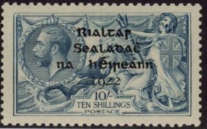 1922 Ireland  SG.46  10/- dull grey-blue 4 line overprint in black by Thom. M/M