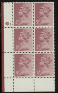 X1004 (UG17B) Questa 5p claret Perf 14 . FCP Cyld. Q2 perf U/M (MNH)